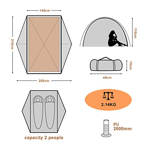 BISINNA Tenda da Campeggio 3 Stagioni per 2