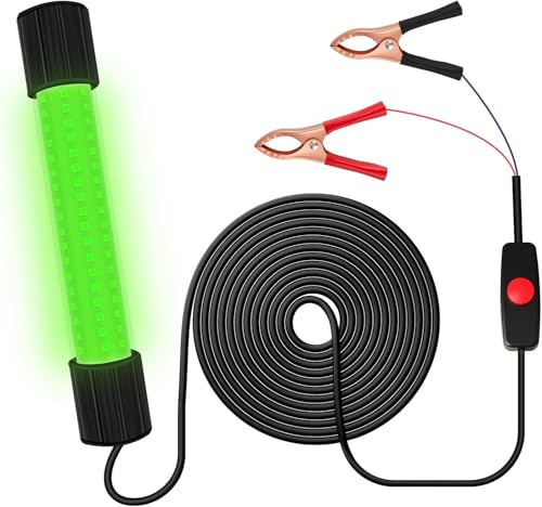 SMY Lighting Underwater Fishing Light IP68, DC/AC 12-24V Green Fish Lights, 1300LM Night Underwater Lights 16FT Cable 13W Fish Light for Night Fishing Docks/Boats/Kayaks, Fresh & Salt Water