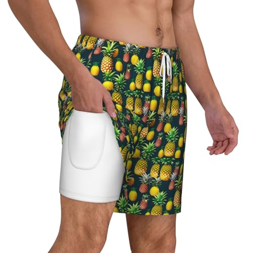 Tropical Fruits Pineapple Print Mens Swim Shorts Trunks Inseam Compression Liner Quick Dry Zipper Pocket3