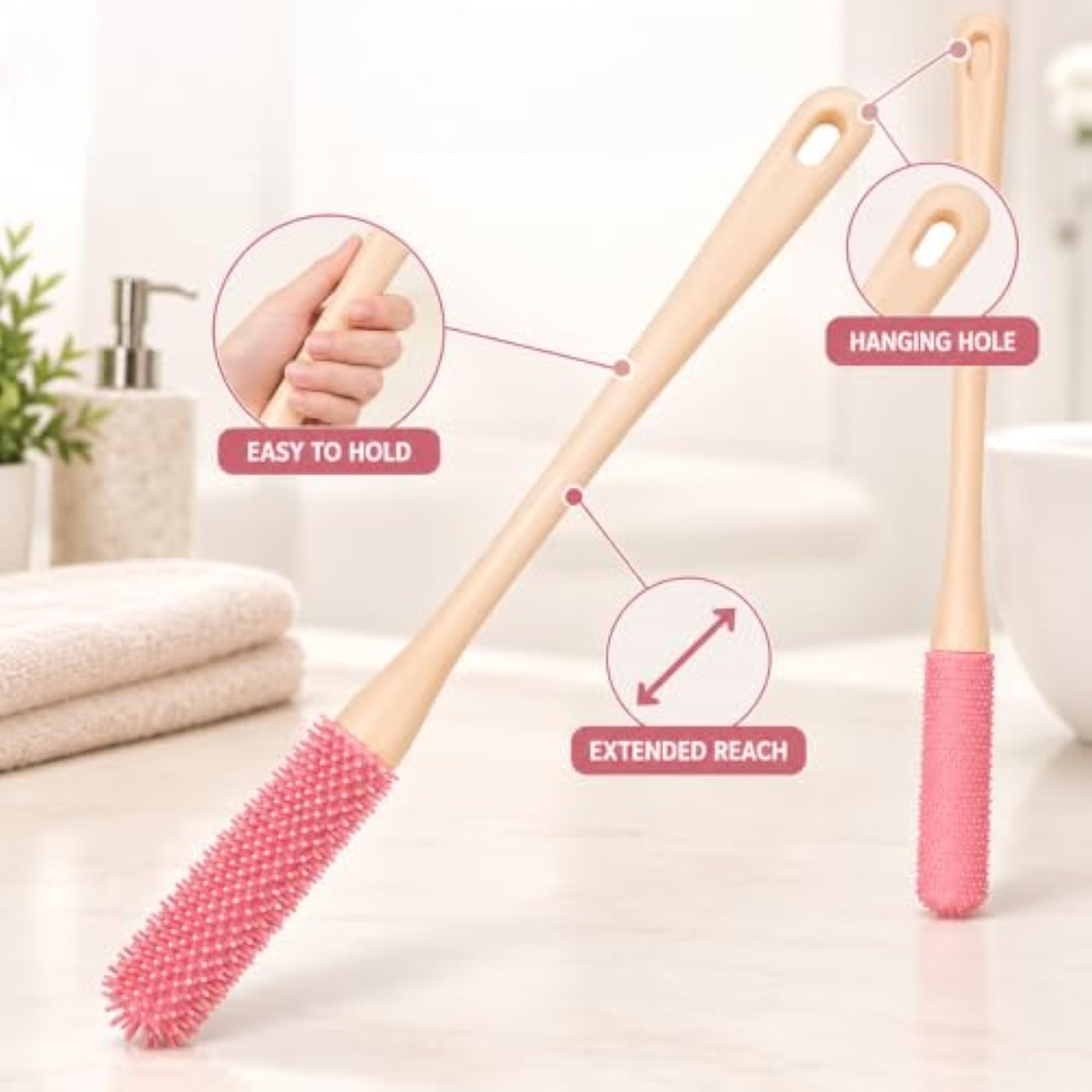 Long Handle Silicone Foot & Toe Cleaning Brush, Bath Accessory