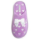 Laura Ashley Women's Embroidered Hearts Micro Terry Scuff Slippers with Bow Details | Soft and Warm...