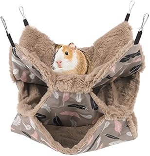 AUXSOUL Rat Hammocks for Cage, 3 Layer Pet Hammock, Soft Hamster Bed, Warm Chinchilla Hanging House, Plush Sugar Glider Cage, Small Animal Beds for Playing Sleeping (Brown)