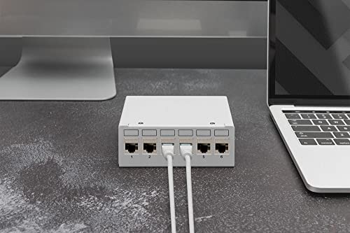 Digitus Pannello Patch Modulare Da Tavolo - 6 Porte - Schermato - Montaggio Da Tavolo O A Parete - Gestione Dei Cavi Integrata - Pannello Di Distribuzione Con Modulo Keystone - Grigio Chiaro - 6