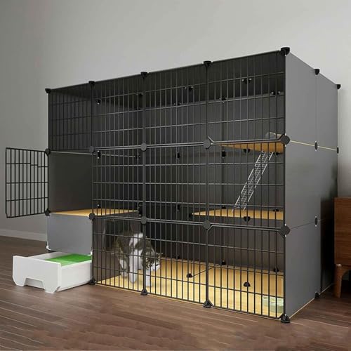 AYCDL Villa para Gatos de Interior con Caja de Arena Cerrada, Parque para Mascotas, Jaula para Gatos de Interior, Metal y plástico ABS, Plataforma Ultra ancha/75 x 49 x 91 cm,147 * 95 * 111Cm