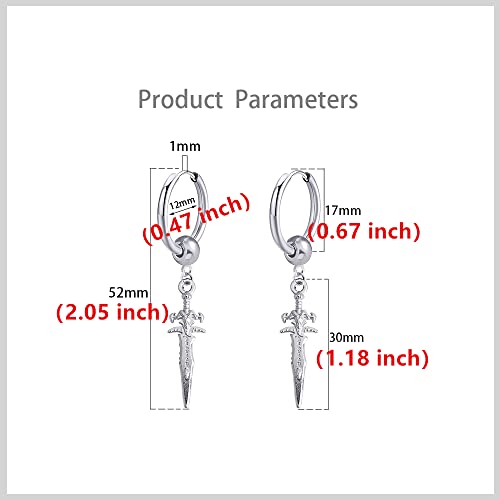 Sword Drop Dangle Small Hoop Earrings For Women Girls Men Stainless Steel Engrave Animal Cross Dagger Charms Dangling Hoops Cuff Cartilage Wrap Hypoallergenic Vintage Punk Pray Mother's Day Jewelry #TOP5