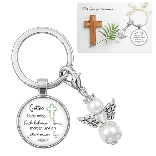 JOYEASE Geschenke zur Kommunion, Schutzengel Schlüsselanhänger mit Karte, Erstkommunion Geschenke Mädchen Junge