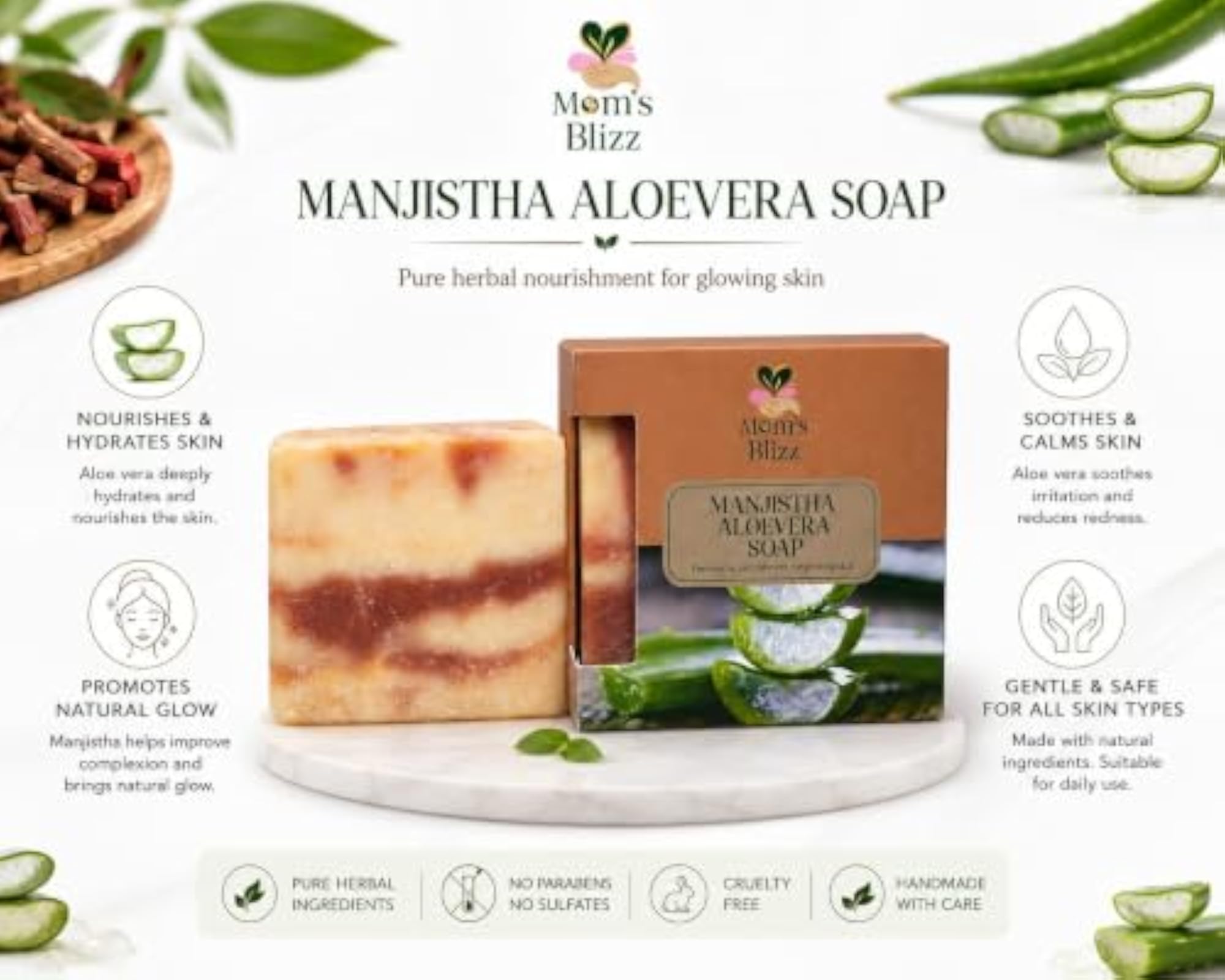 Mom's Blizz Manjistha Aloe Vera Soap, 100g