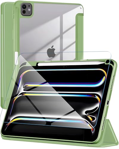 eller santé® 2IN1 Combo Back Flip Stand Cover Case + Tempered Glass for iPad Pro 11 inch (M4) 360 Degree Pencil Holder Free-Angle Viewing with Adjustable Stand Auto Wake/Sleep- Pista Green