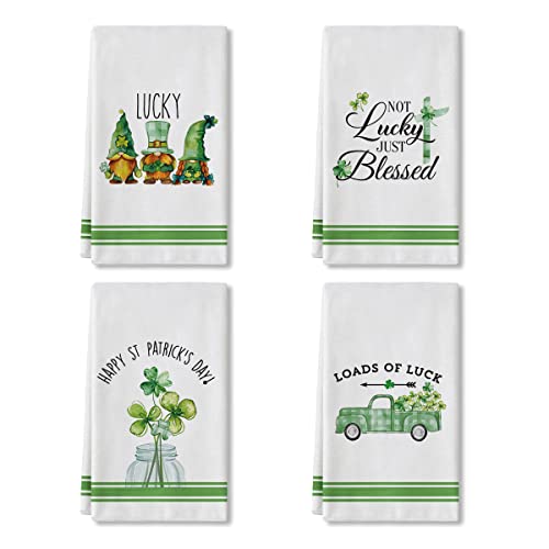 Artoid Mode White Loads of Luck Not Lucky Just Blessed Gnomes Happy St. Patrick's Day Home Kitchen Towels, 45,7 x 71,1 cm Holiday Ultra saugfähiges Trockentuch Geschirrtücher zum Kochen Backen 4er-Set Cover