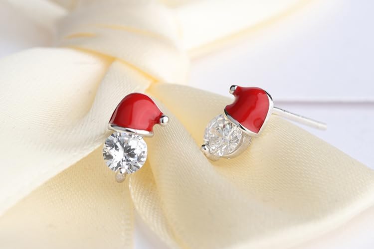 Christmas Earrings for Women Crystal Santa Christmas Hat Earrings Red Santa Claus Hat Stud Earrings Fashion Xmas Holiday Earring Jewelry Gift for Women - Image 8