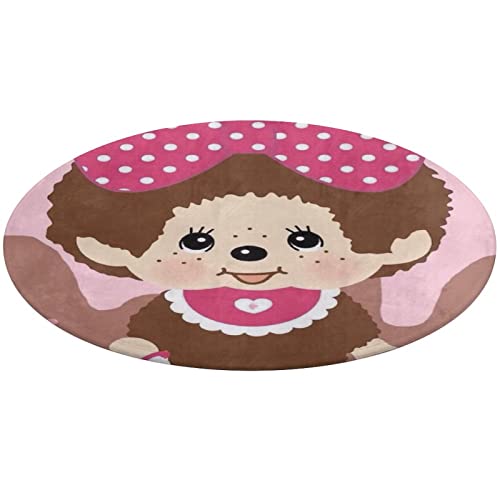 モンチッチ ラグマット 60*60cm 丸型 洗えるラグマット 丸 カーペット Blosun 滑り止め 転倒防止 円形マット 玄関マット バスマット 洗面台 キャラクター かわいい おしゃれ