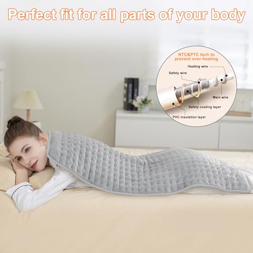 Image of Deepsoon Heating Pad,Electric Heating Pads for Back,Neck,Moist Heating Pad for Abdomen Shoulder Knee Legs,Dry /Moist Heat&Auto Shut Off,Mother's Day Birthday for Men and Women,Light Gray,40x20 Inch