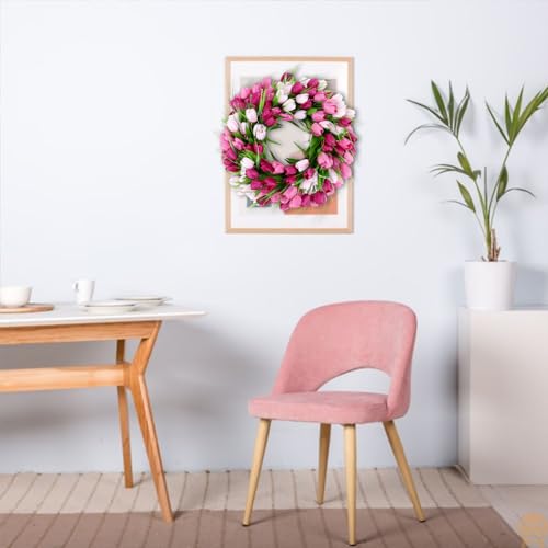 U'Artlines 20 Inch Tulip Wreath for Front Door, Spring Summer Silk Wreath with Green Leaves Artificial Tulip Flower Wreaths for All Seasons Window Wall Wedding Valentines Day Decor — view 3