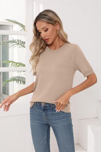 Bettysays Womens Short Sleeve Sweaters Summer Tops Crew Neck Hollow Out Pullover Shirt Lightweight Knit Sweaters3