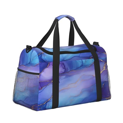 Purple Blue Marble Texture Travel Duffel Bag with Strap Multi Pockets Sports Bag Handbag Large Shoulder Bag for Gym Weekend Fitness Camping3