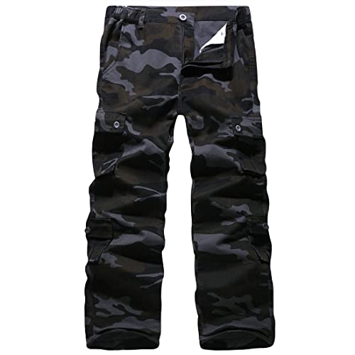 zeetoo Men's Camo Cargo Pants Military Combat Pants Outdoor Trousers with 8 Pockets GZ03 Camo Black 34