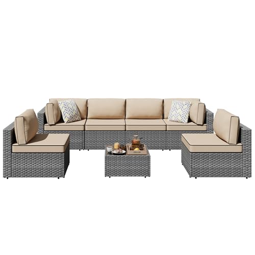 SUNLEI Outdoor Patio Furniture Set 7 Pcs, Rattan Balcony Furniture