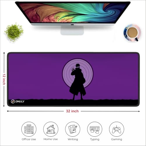 Image of Purple Shadow Warrior Mouse Pad 12x32Inch 3mm Extended Gaming Desk Mat with Anti-Slip Rubber Base Mousepad for Smooth Surface Desk pad for PC & Laptop Use Waterproof & Stiched (Black /Purple)