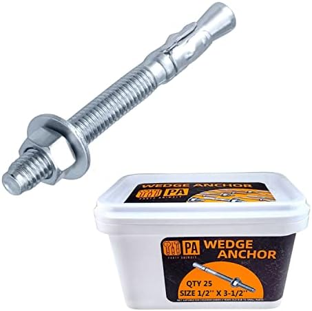 1/2 x 3-1/2'' Wedge Anchor, 1/2 Inch Diameter for Concrete, 25 PCs Heavy Duty Zinc Plated Concrete Wall Anchor