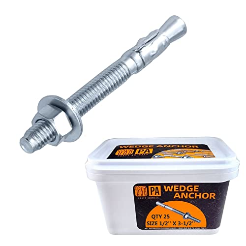 1/2 X 3-1/2'' Wedge Anchor, 1/2 Inch Diameter For Concrete, 25 Pcs Heavy Duty Zinc Plated Concrete Wall Anchor #TOP11
