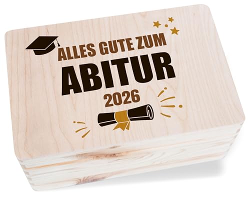 Holzkiste - Abschluss - Alles Gute zum Abitur 2026 | Erinnerungsbox ABI | Kiste für Erinnerungen Abitur | Geschenk Abitur 2026-30 x 20 x 14 - Holz - 2025 geschenke bachelor graduierung box master