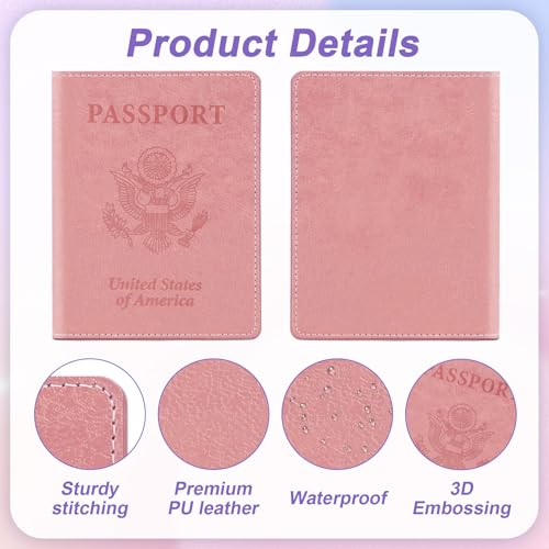 Passport Holder for Travel, 2 PCS Passport Holder, Travel Passport Holders Must Haves for Women Men, Pink and Purple Passport Cover Passport Wallet Case Holders for Travel Cruise Ship Essentials Gifts3
