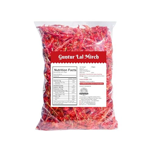 Image of Avlokan Guntur Red Chilli Whole with Stem - 100% Natural, Hot & Spicy Dried Red Chilli | Guntur Sabut Lal Mirch Guntur Withstem Red Chilli, 100 grams