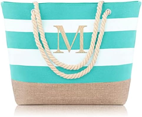 YOOLIFE Birthday Gifts for Women, Travel Swim Pool Beach Tote Bag with Zipper Friends Friendship Mom Sister Teacher Bridesmaid Bride Gifts for Women Her Travel Beach Essentials for Vacation Initial M