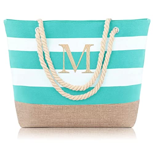 Yoolife Birthday Gifts For Women, Travel Swim Pool Beach Tote Bag With Zipper Friends Friendship Mom Sister Teacher Bridesmaid Bride Gifts For Women Her Travel Beach Essentials For Vacation Initial M #TOP1
