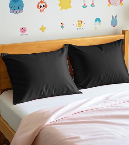 Image of Deep Dream Toddler Pillowcases for 13x18 Pillow 2 Pack, 100% Cotton Travel Pillow Case Cover, 600 Thread Count Cotton Pillow Covers, Soft & Breathable Small Pillow Cases Envelope Closure, Black