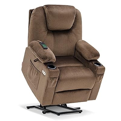 MCombo Small Power Lift Recliner Chair Sofa with Massage and Heat for Petite Elderly, 3 Positions, Cup Holders, and USB Ports, Extended Footrest, Fabric 7141 (Mocha)