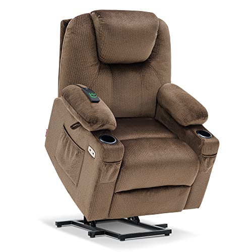 MCombo Small Power Lift Recliner Chair Sofa with Massage and Heat for Petite Elderly, 3 Positions, Cup Holders, and USB Ports, Extended Footrest, Fabric 7141 (Mocha)