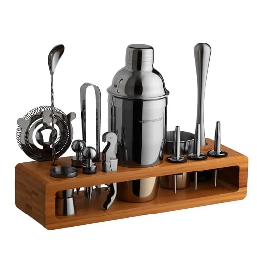 Mixology Bartender Kit: 23-Piece Bar Set Cocktail Shaker Set with Stylish Bamboo Stand | Perfect for Home Bar Tools Bartender Tool Kit and Martini Cocktail Shaker for Awesome Drink Mixing (Black)