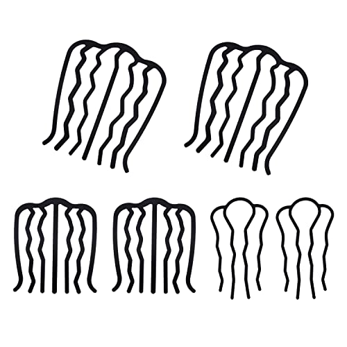 TOYMIS 6 Piezas Peines Laterales para el Pelo para Mujeres, 3 Tamaños Negro Clip de Horquilla para Moño Metal Peine para el Pelo Mujer en Forma de U para Mujeres Peinados Decorativos Cover