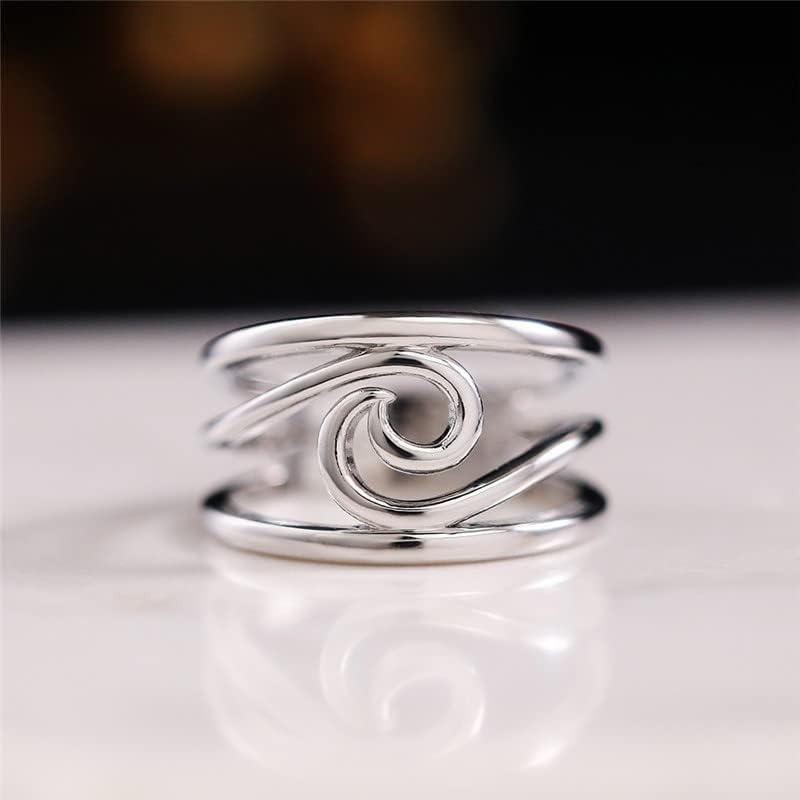 Wave Design 925 Sterling Silver Ring Wave Band Ring Fashion Jewelry for Women Silver Stackable Rings Wedding Ring Engagement Wedding Party Band Ring Size 6 - Image 6
