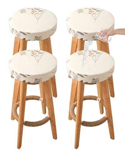 Image of CRFATOP 4 Pack Waterproof Bar Stool Covers Round Seat Slipcover,L,04 | 15-18 In Stretch Counter Cushion Protector, Washable, Pet Friendly, for Bar Kitchen Living Room Decor, No Cushion or Pad