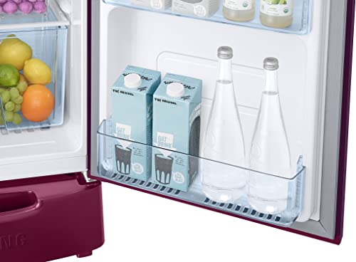 Image of Samsung 183 L, 3 Star, Digital Inverter, Direct-Cool Single Door Refrigerator (RR20C2823CR /NL, Red, Camellia Purple, Base Stand Drawer)