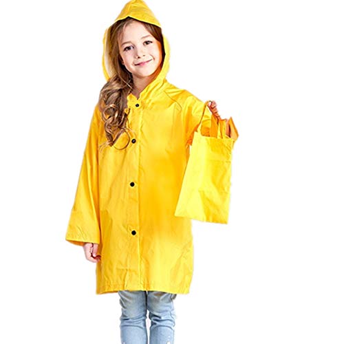 Taiduosheng Kids Rainwear Hooded Button Down Long Boys Rain Jacket Girls Yellow Halloween Raincoat L