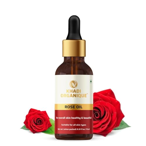 Image of Khadi Organique Rose Essential Oil for Hair Growth, Acne & Blemishes Control | 100% Pure & Natural Oil for Skin, Body, Diffuser, Aromatherapy & Relaxation | For Women & Men of All Skin Types - 15ml