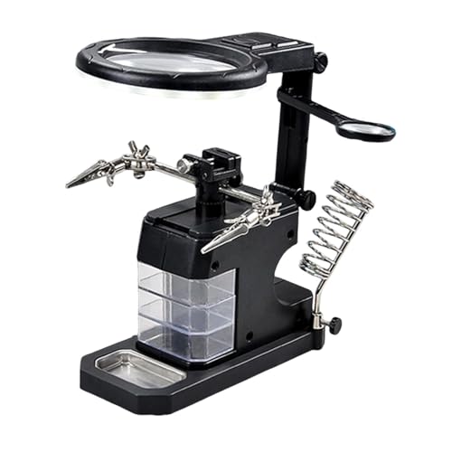 MagiDeal Stazione di saldatura con lente di ingrandimento 5x con luci a LED, lente acrilica da tavolo multiuso con morsetto e clip per riparazioni artigianali