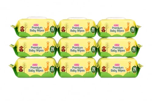 Image of Happy Premium Baby Wipes Export Quality with Aloe Vera & Vitamin E Alcohol-Free, Dermatologically Safe & pH Balanced | Gentle Skin Care for Newborns & Toddlers | Flip-Top Lid for Lasting Moisture (9, 72 count (Pack of 9))