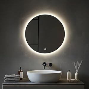 MYGIIVOVO Rund Badezimmer Wandspiegel, Badspiegel Mit Beleuchtung, 60cm Spiegel mit LED Licht, Touch Schalter und 3 Farben Dimmbar