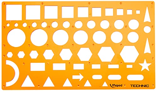 Maped - Normographe pour Croquis et Schémas - Trace-Formes Technic - Pochoir Cercles, Triangles, Carrés, Rectangles - 10 Formes Géométriques Tailles...