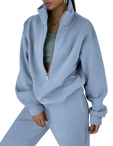 Himosyber Women Sweatsuits Half Zip Fleece Sweatshirt and Pant 2 Piece Joggers Set Tracksuit