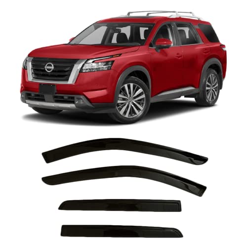Smoke Tinted Tape-On Side Window Rain Guards Visor Deflectors Compatible With Nissan Pathfinder 2022-2023 #TOP14
