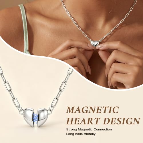 CTEEGN Silver Heart Necklaces for Women, Magnetic Heart Necklace, Dainty Paperclip Chain with Easy-On Magnetic Clasp, Non Tarnish Bubble Heart Pendant, Tiny Everyday New Beginnings Gift for Her — view 6