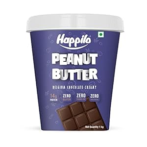 Happilo Belgium Chocolate Peanut Butter Creamy 1kg, Roasted Peanuts, No Added Sugar, Rich in Protein, Premium Non GMO Slow Roasted Peanut Butter| No Added Sugar | No Palm Oil & Vegan| Gluten Free | Vegan | Cholesterol Free