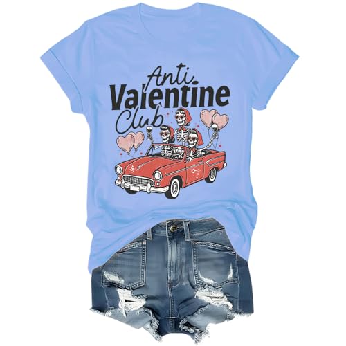 Anti Valentine Club Shirt Funny Skeleton Valentines Shirts Unisex Carolina Blue