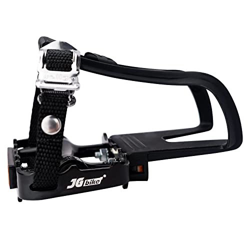 JGbike Bike Pedals with Toe Clips and Straps for Exercise Outdoor Cycling and Indoor Stationary Bike 9/16-Inch Spindle Alloy Bicycle Pedals Wellgo - Thumbnail 3