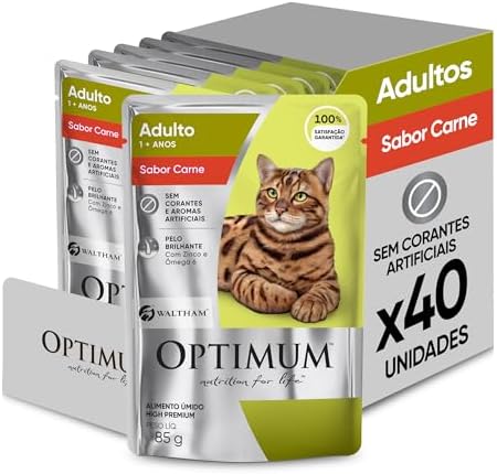 Tendências Emergentes na Alimentação dos Gatos: Atualize-se 23 Pack Ração Úmida Optimum Sachê para Gatos Adultos Sabor Carne 85g...